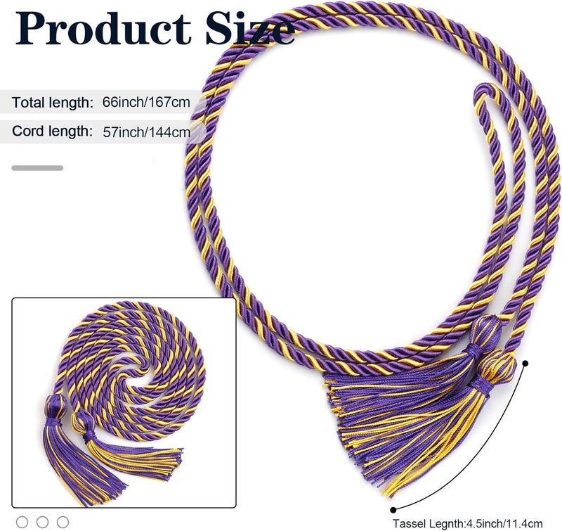 Leislam Purple Gold Graduation Honor Cords, 67" Braided Cords for Graduation Decorations, Bachelor Gown for Student Master Doctoral - Image 2